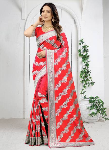 Red Colour Vedika New Designer Wedding Wear Stylish Heavy Silk Jari Embroidered Saree Collection 5801